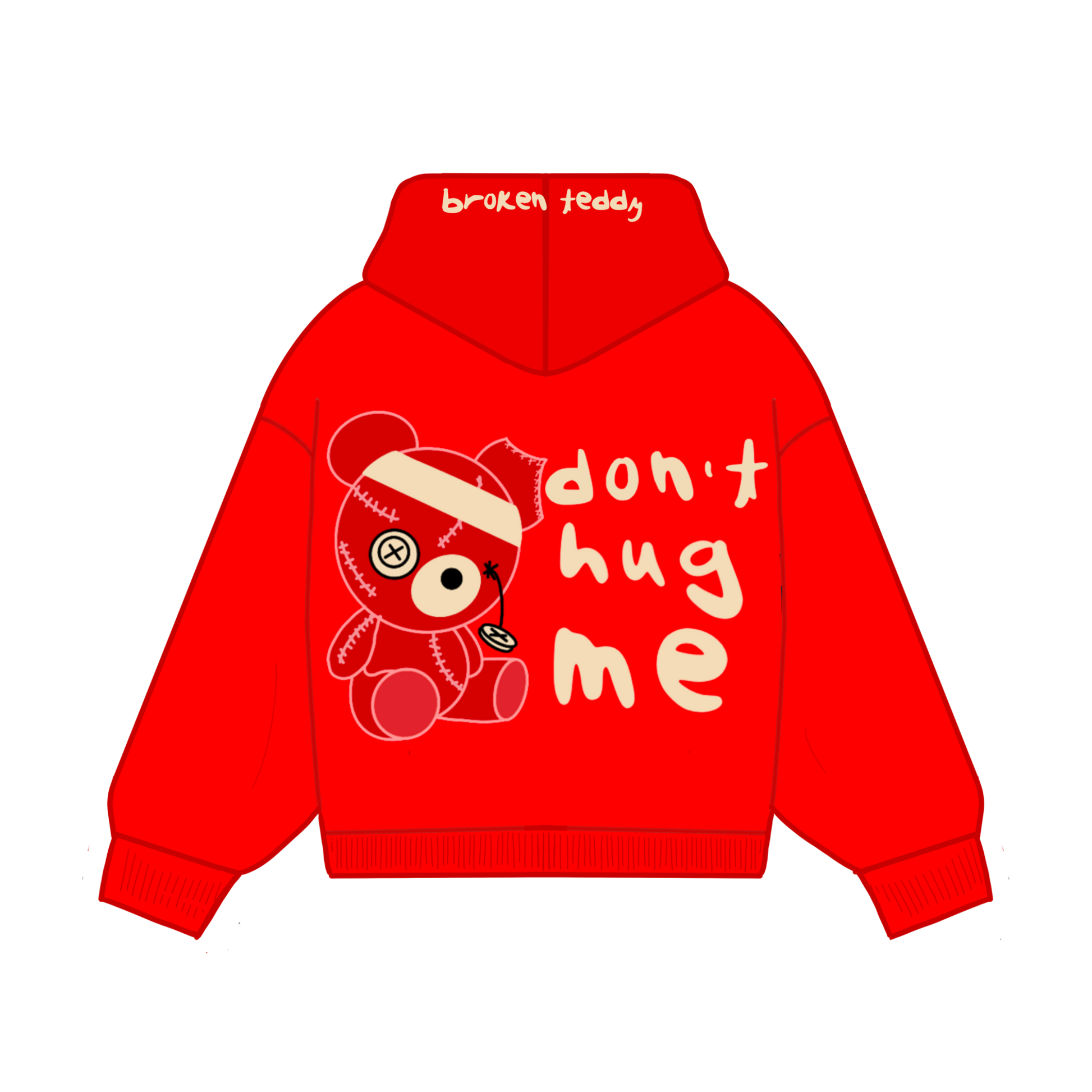 broken teddy hoodie red